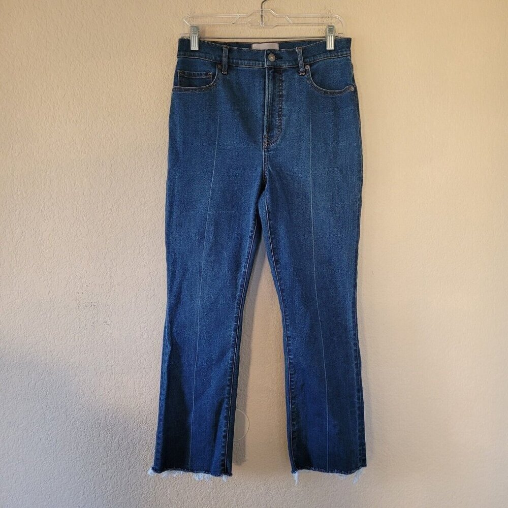 Everlane Womens Kick Crop High Rise Jean Size 29 Dark Blue Raw Hem Pocket Fray